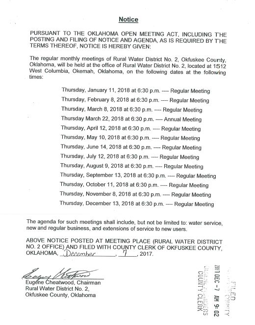 2018 Board Meeting Schedule